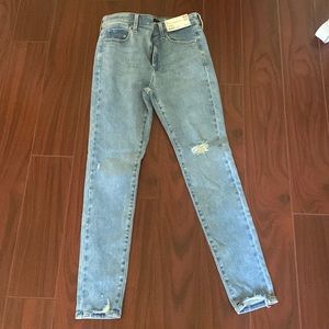 Uniqlo blue skinny high rise ripped jeans womens